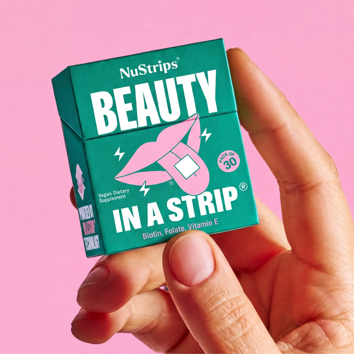 NuStrips Beauty in a Strip biotin oral strip pack, strawberry